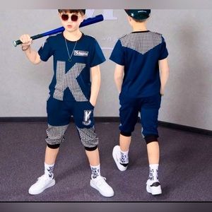 Casual cute Baby boys kids short sleeve t-shirt pants outfit set